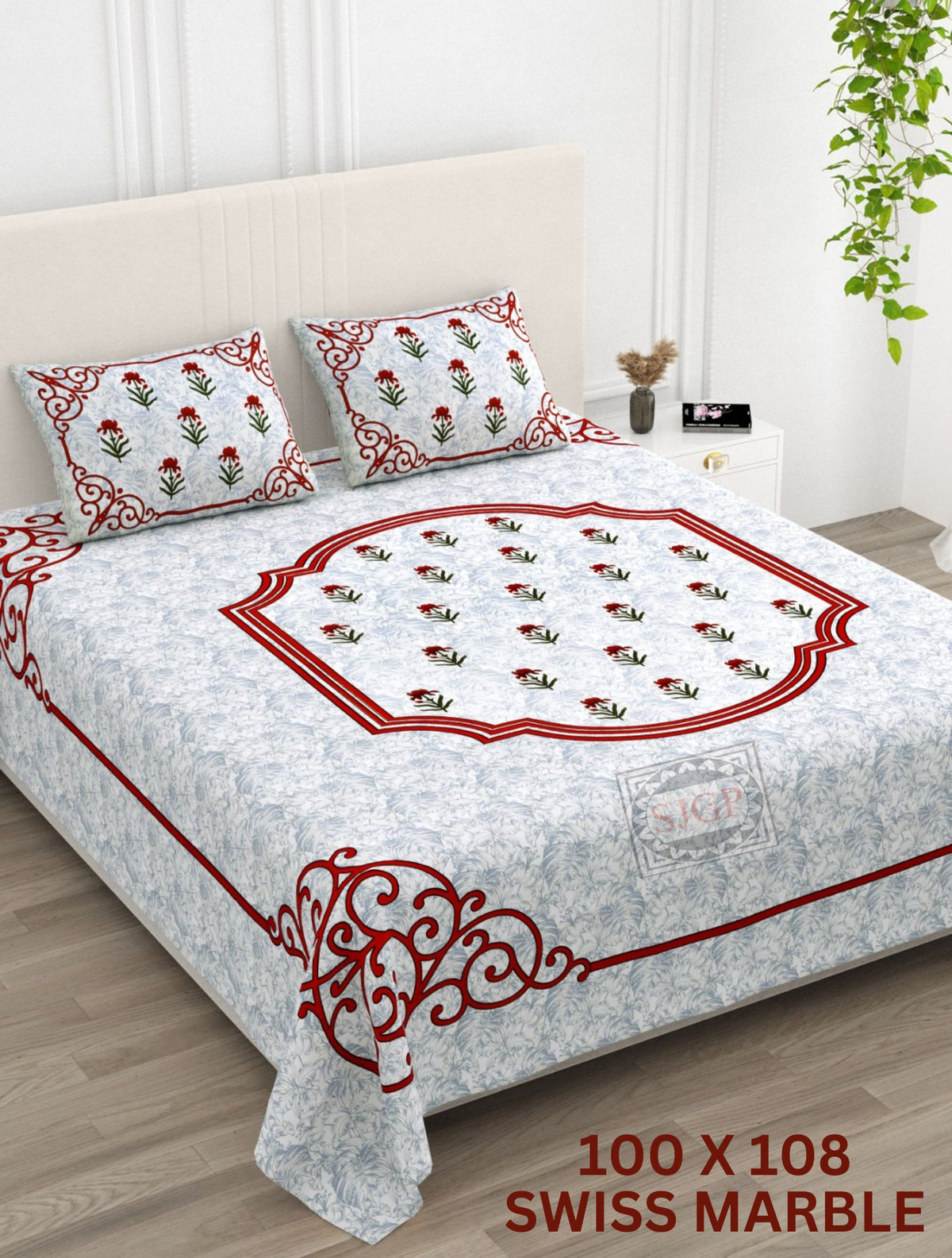 Swiss Marbal Bedsheet Set 100 x 108 in - 3 Pcs (Design 0882)