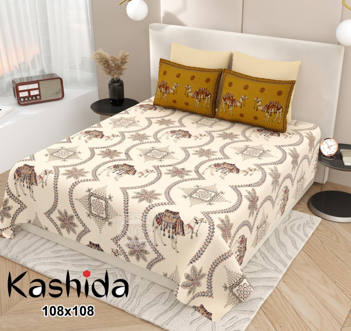 Kashida Bedsheet Set 108 x 108 in - 3 Pcs (Design 0017)