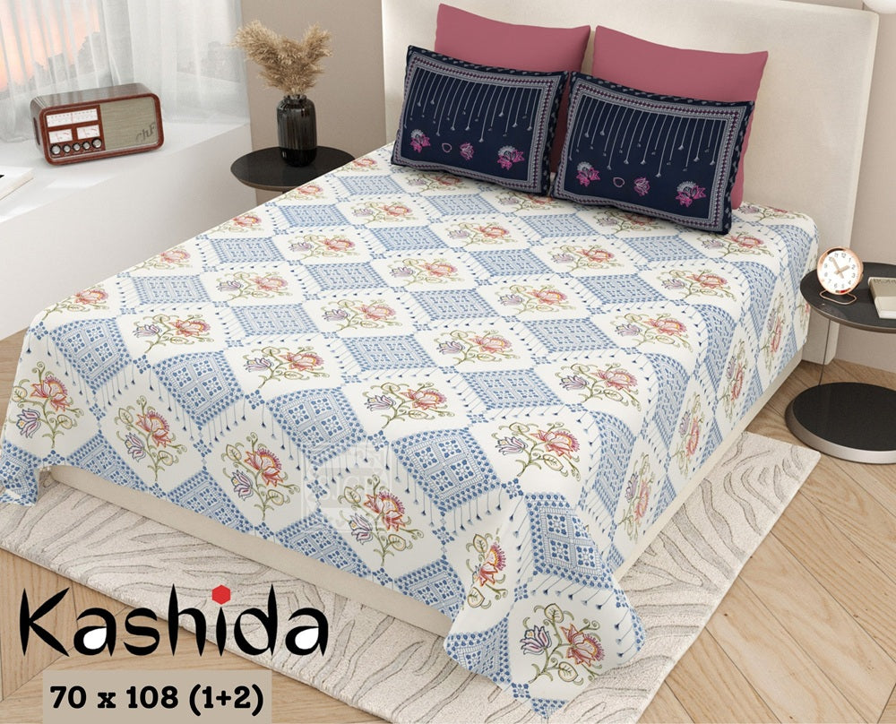 Kashida Bedsheet Set 70 x 108 in - 3 Pcs (Design 1039)