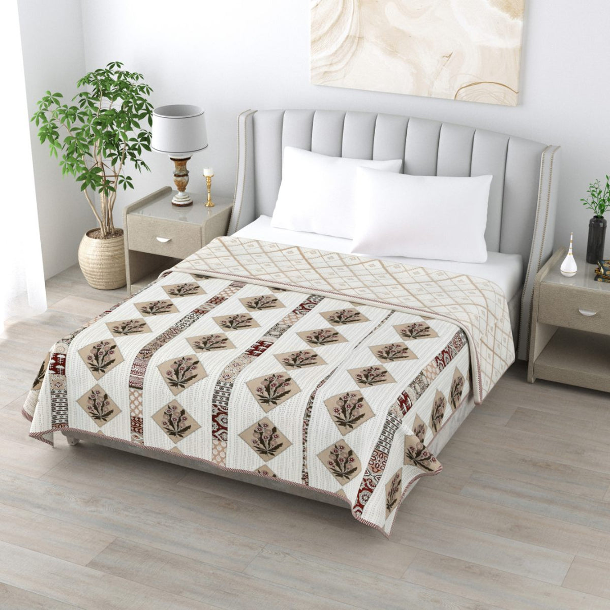 Kashida Double Dohar Semi 90 x 100 in - 1 Pc (Design 0528)