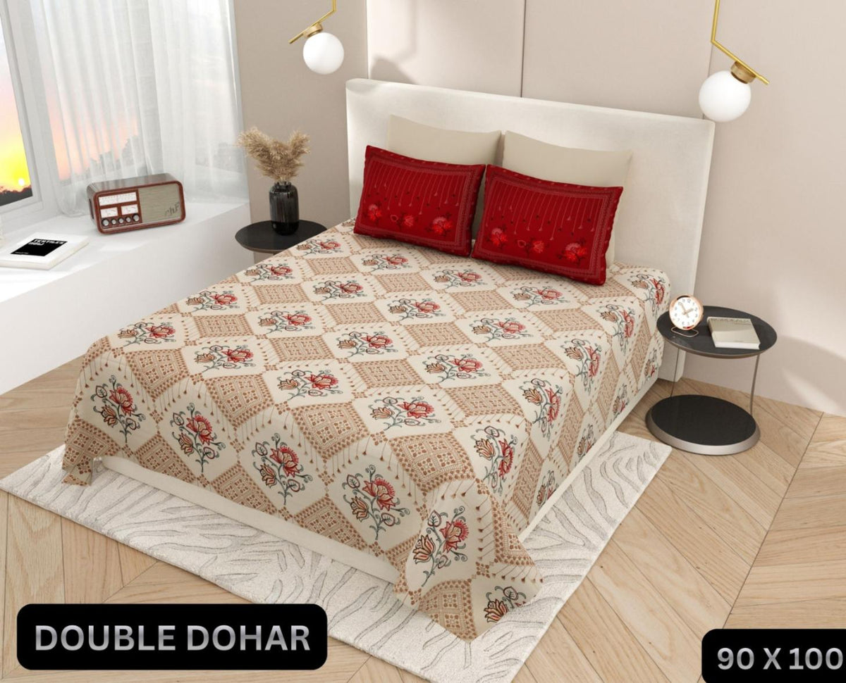 Kashida Double Dohar Semi 90 x 100 in - 1 Pc (Design 0533)