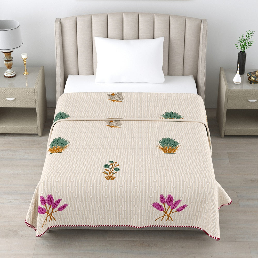 Milky White Single Dohar Semi 60 x 90 in - 2 Pcs (Design 0574)