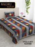 Bagru Gold Bedsheet Set 63 x 90 in - 4 Pcs (Design 1162)