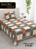 Bagru Gold Bedsheet Set 63 x 90 in - 4 Pcs (Design 1164)