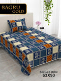 Bagru Gold Bedsheet Set 63 x 90 in - 4 Pcs (Design 1172)