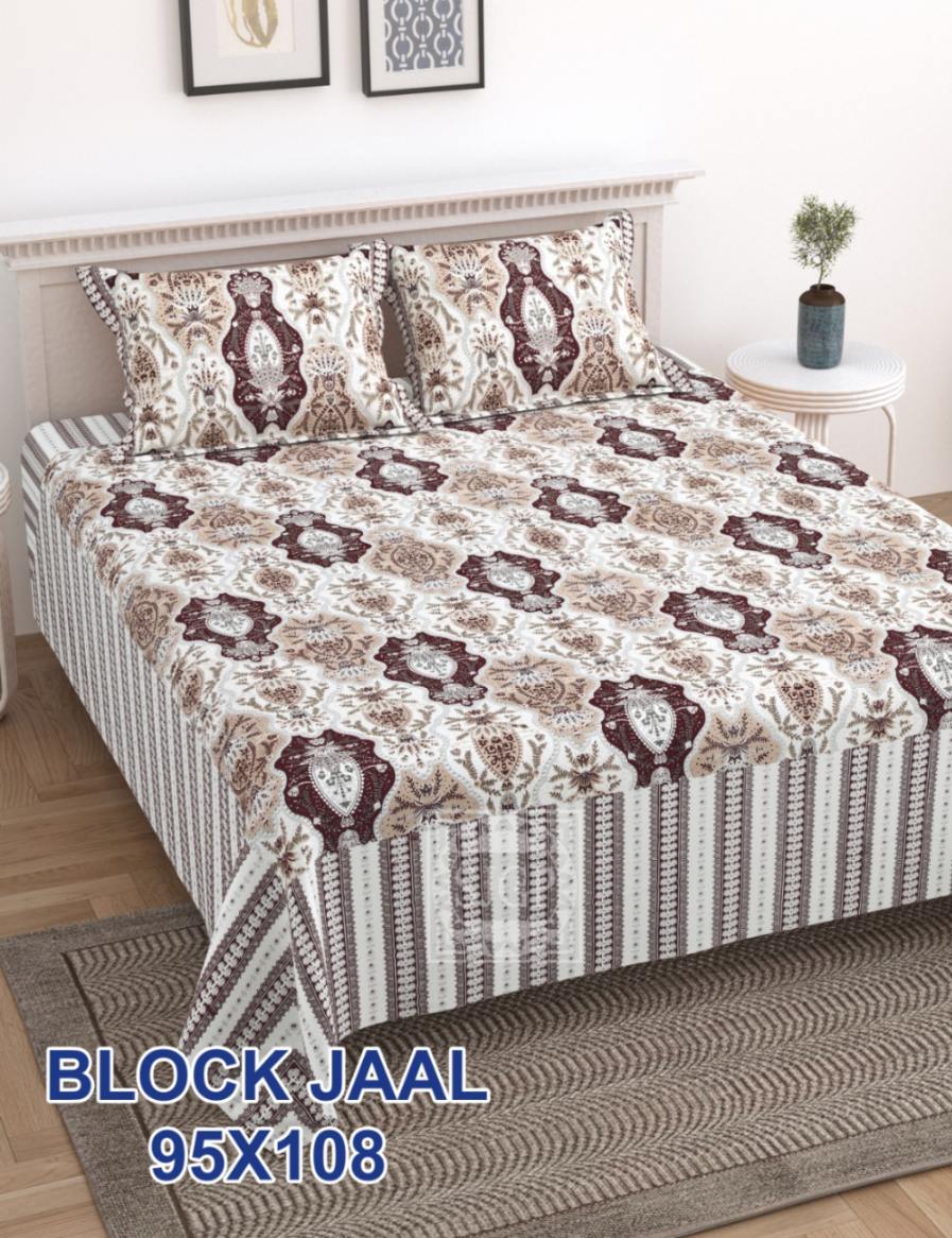 Block Jaal Bedsheet Set 95 x 108 in - 3 Pcs (Design 1288)
