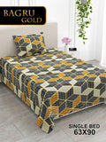 Bagru Gold Bedsheet Set 63 x 90 in - 4 Pcs (Design 1176)