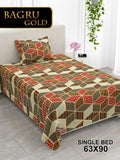 Bagru Gold Bedsheet Set 63 x 90 in - 4 Pcs (Design 1177)
