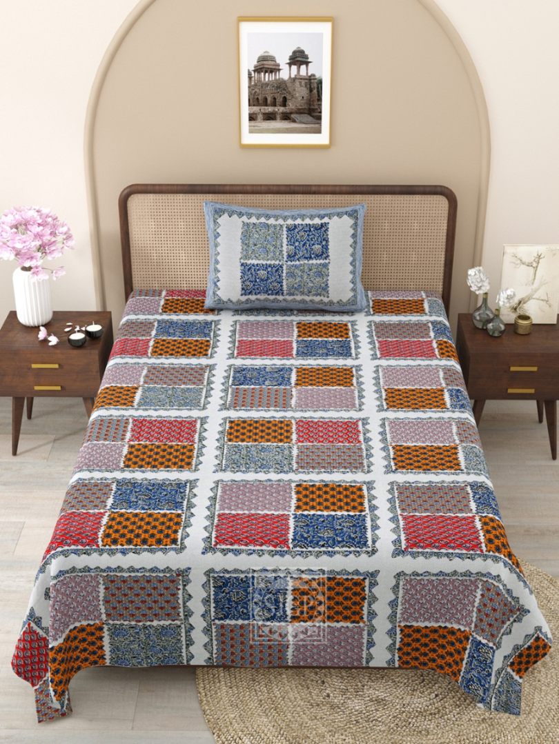 Ajrak Bedsheet Set 63 x 90 in - 4 Pcs (Design 1182)