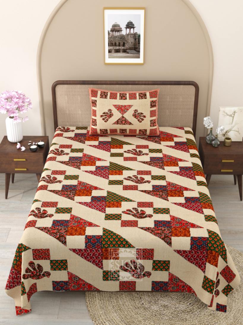 Ajrak Bedsheet Set 63 x 90 in - 4 Pcs (Design 1190)