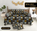 Bagru Gold Diwan Set with Foam 63 x 90 in - 8 Pcs (Design 1309)