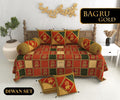 Bagru Gold Diwan Set with Foam 63 x 90 in - 8 Pcs (Design 1319)
