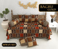 Bagru Gold Diwan Set with Foam 63 x 90 in - 8 Pcs (Design 1322)