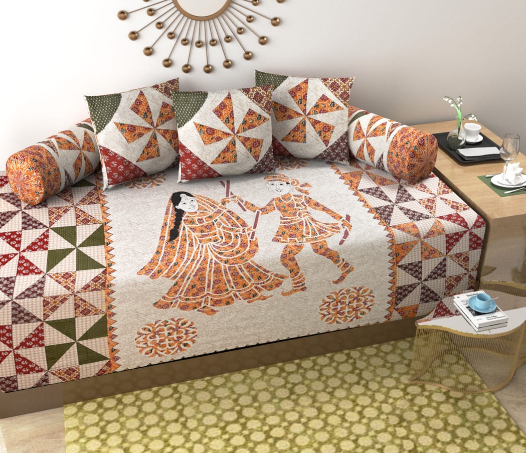 Barmeri Diwan Set with Foam 63 x 90 in - 8 Pcs (Design 1329)