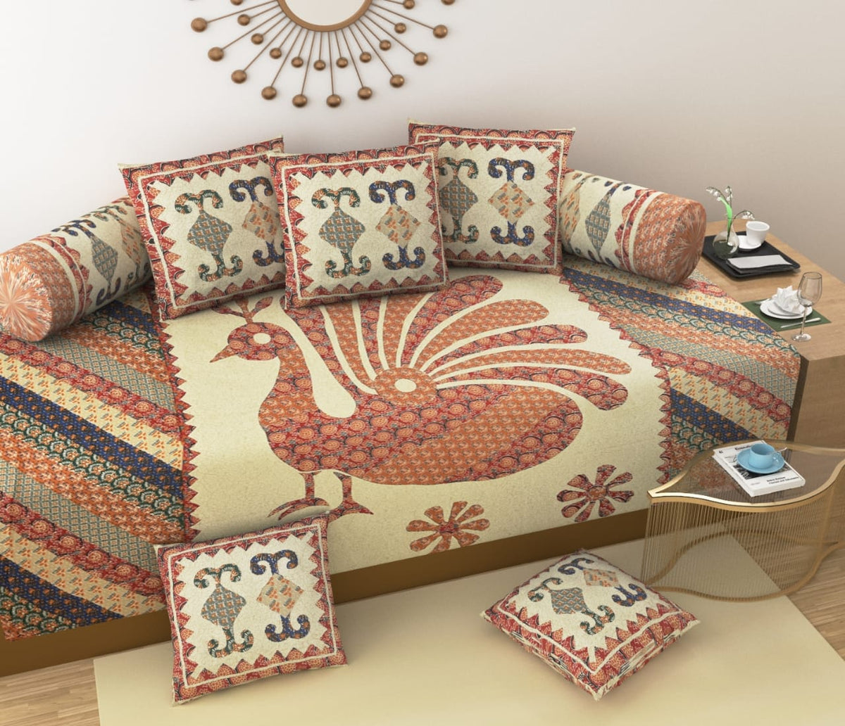 Barmeri Diwan Set with Foam 63 x 90 in - 8 Pcs (Design 1337)