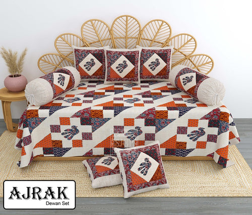 Ajrak Diwan Set with Foam 63 x 90 in - 8 Pcs (Design 1362)