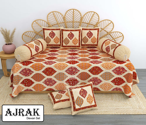 Ajrak Diwan Set with Foam 63 x 90 in - 8 Pcs (Design 1400)