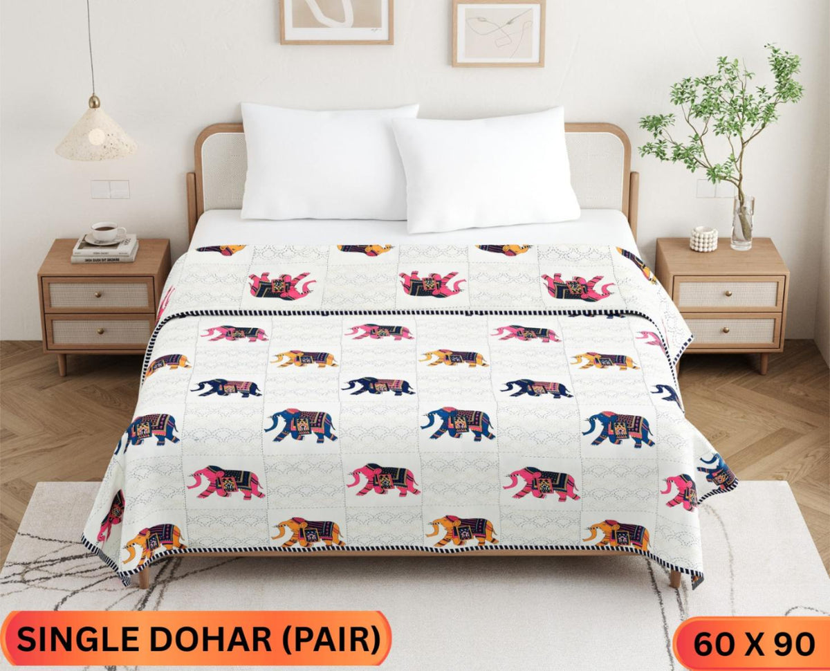Handwork Katha Single Dohar Semi 60 x 90 in - 2 Pcs (Design 1654)