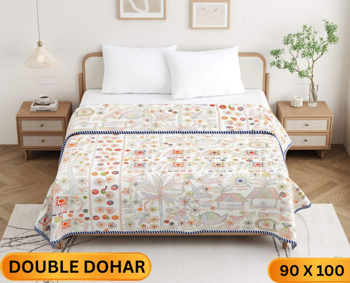 Handwork Katha Double Dohar Semi 90 x 100 in - 1 Pc (Design 1658)
