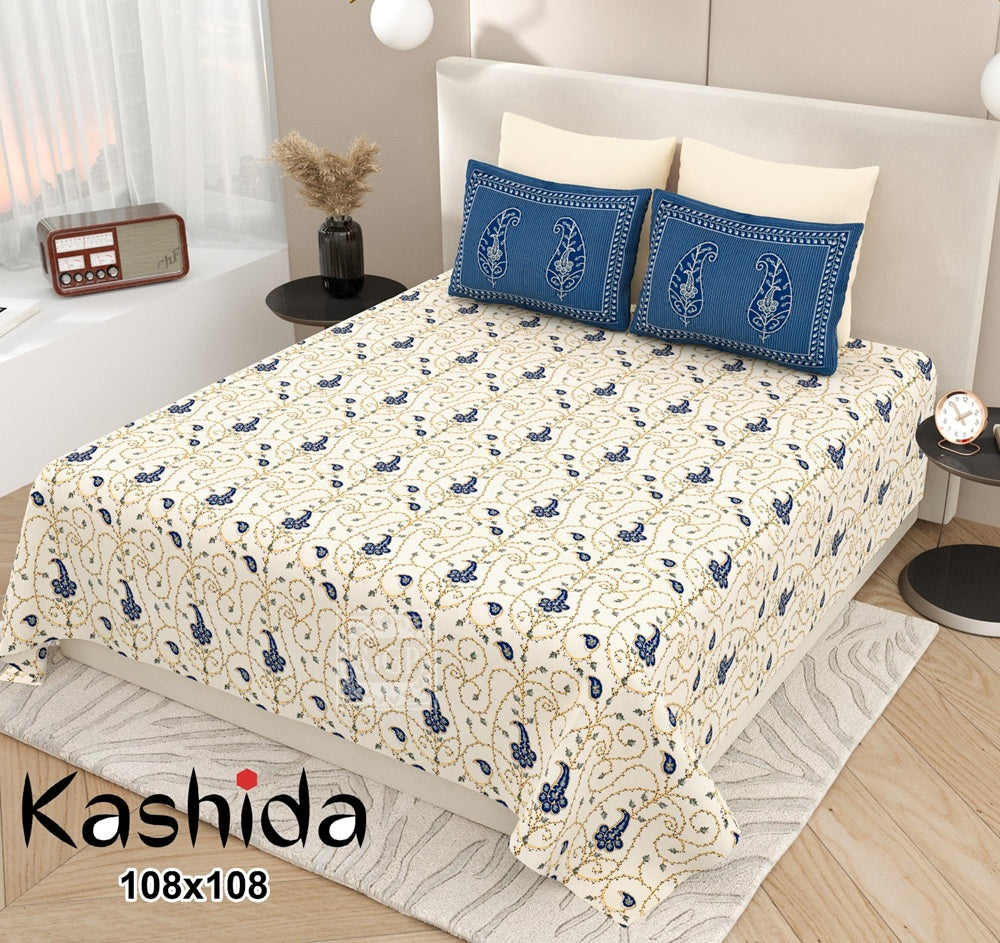 Kashida Bedsheet Set 108 x 108 in - 3 Pcs (Design 0012)