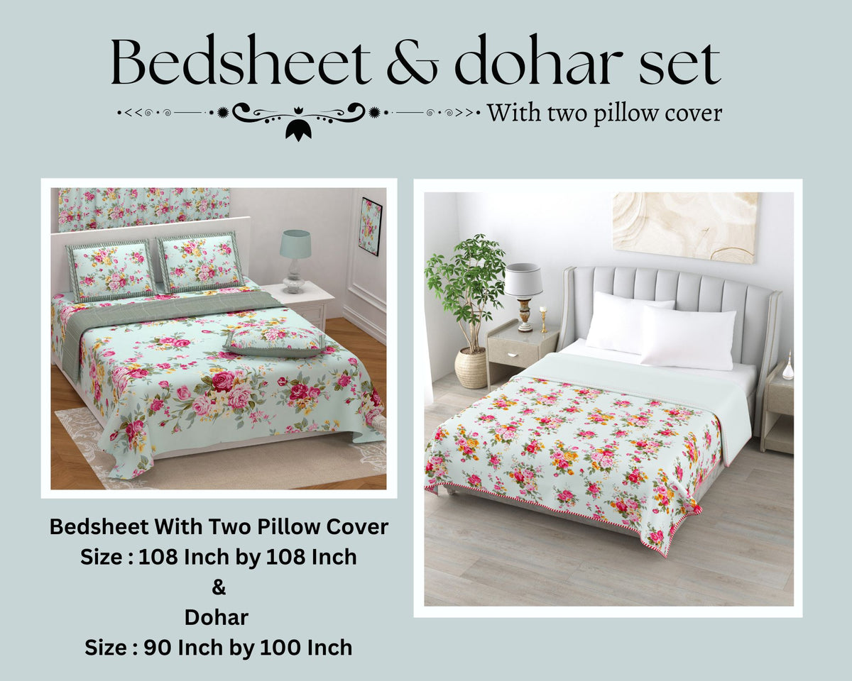 Nandani Dohar and Bedsheet Set 90 x 100 and 108 x 108 in - 4 Pcs (Design 1929)