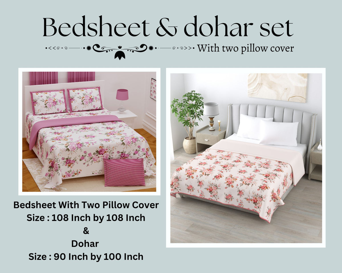 Nandani Dohar and Bedsheet Set 90 x 100 and 108 x 108 in - 4 Pcs (Design 1930)