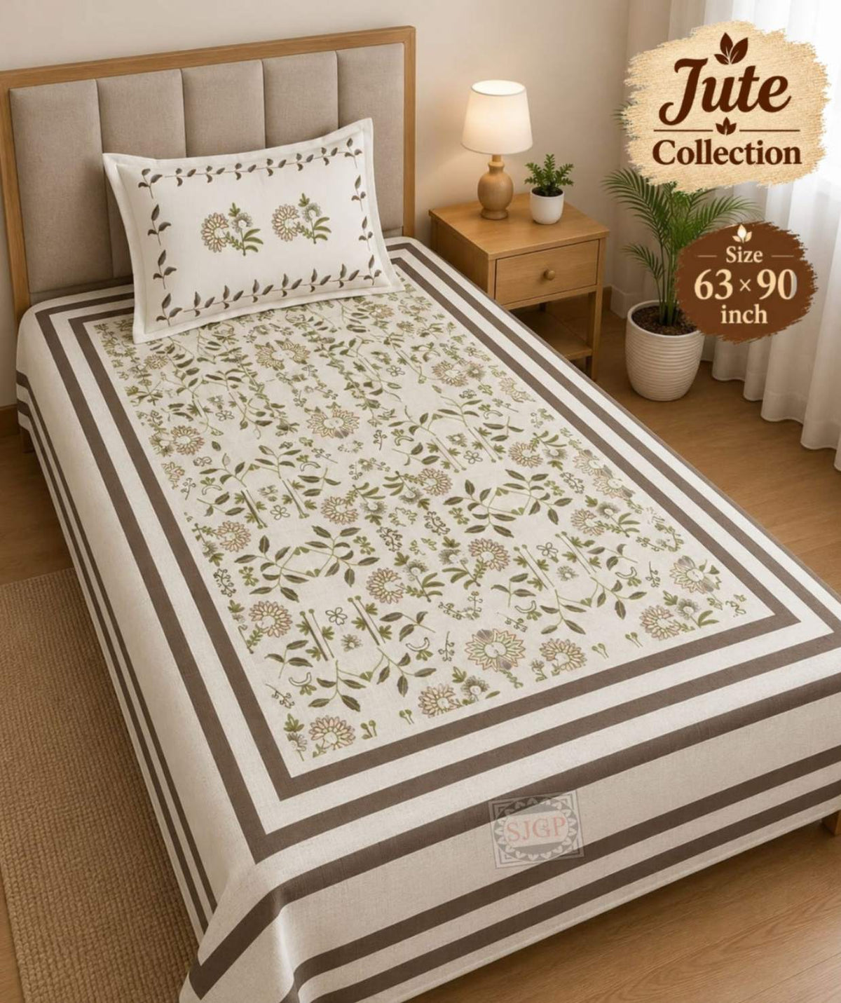 Jute Bedsheet Set 63 x 90 in - 4 Pcs (Design 2048)