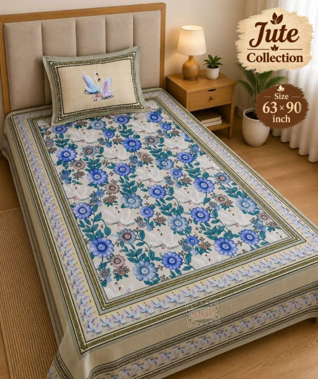 Jute Bedsheet Set 63 x 90 in - 4 Pcs (Design 2060)