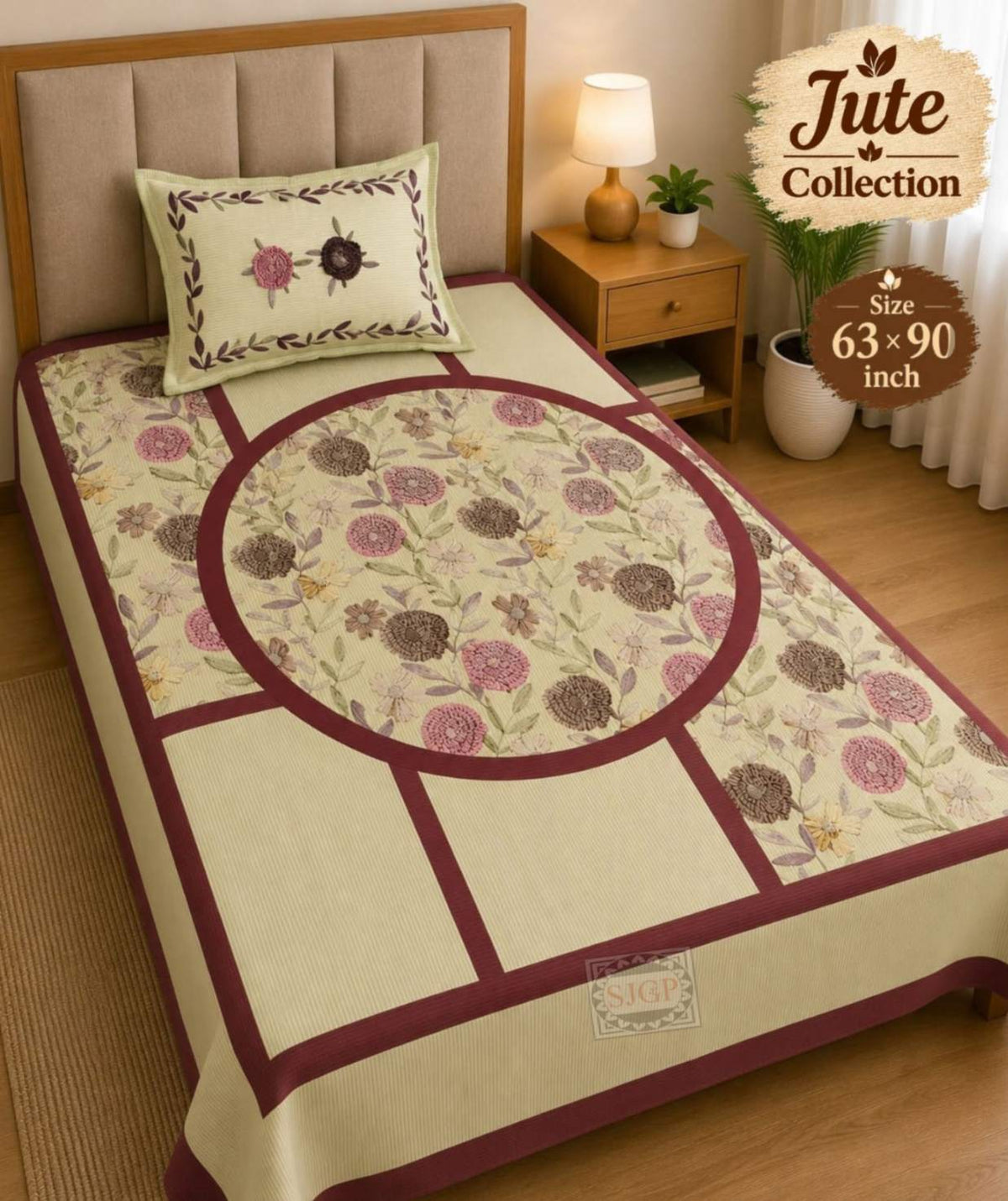 Jute Bedsheet Set 63 x 90 in - 4 Pcs (Design 2064)
