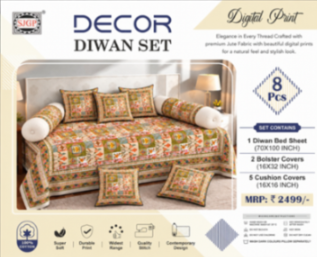 Decor (Digital Print) Diwan Set with Foam 70 x 100 in - 8 Pcs (Design 2071)