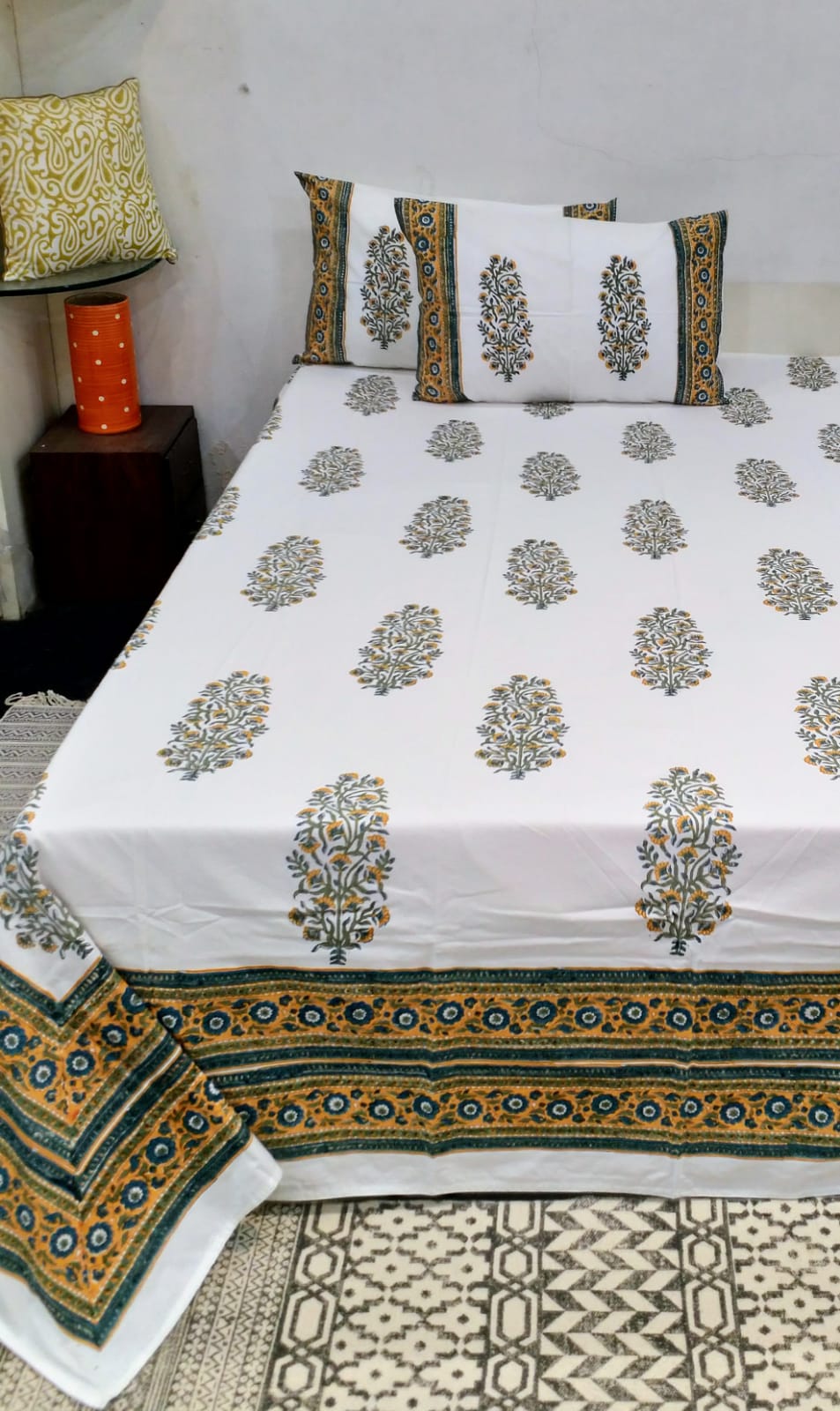 Premium Hand Block Printed Bedsheet Set - 400TC Percale Cotton