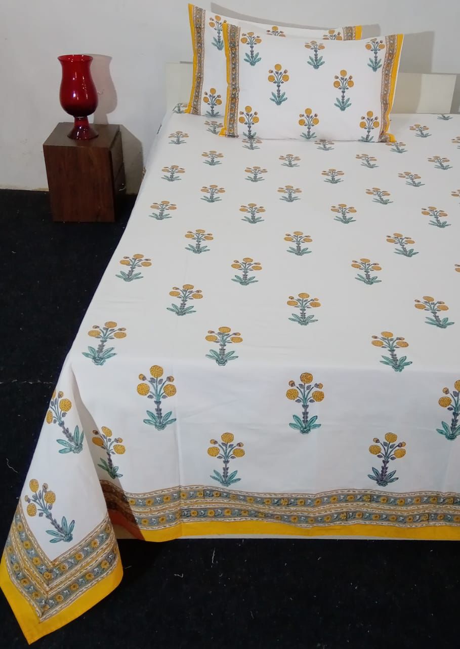 Premium Hand Block Printed Bedsheet Set - 400TC Percale Cotton