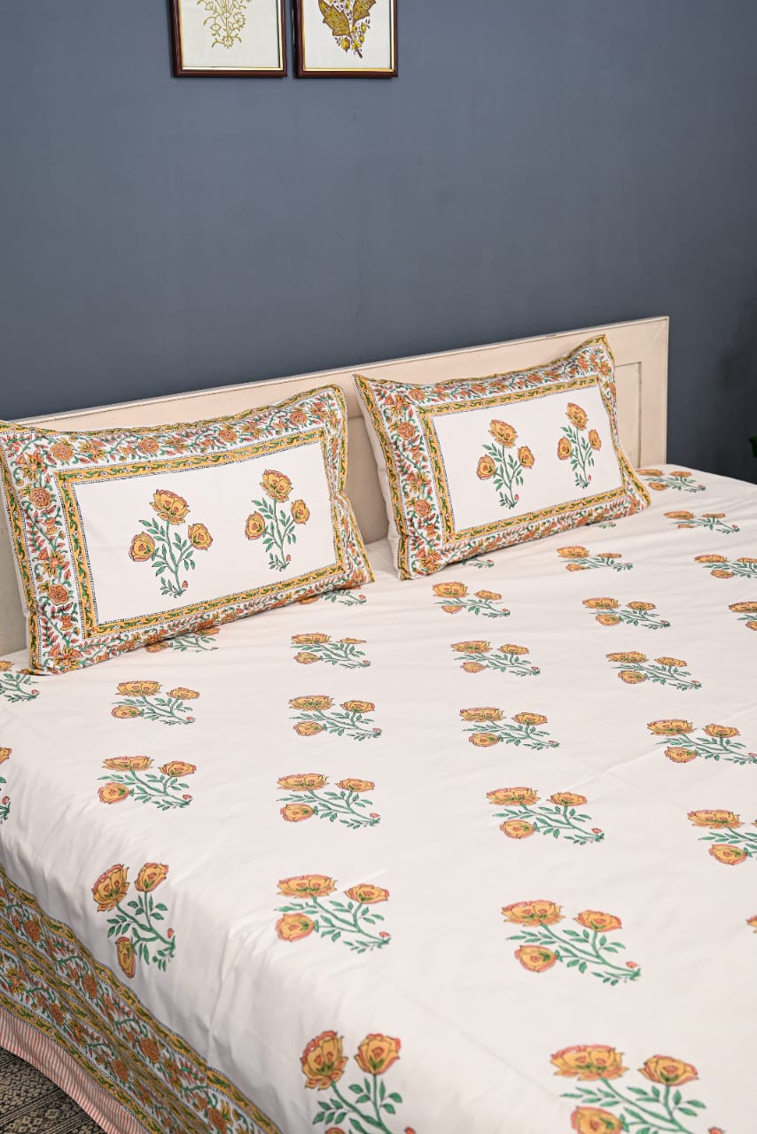Premium Hand Block Printed Bedsheet Set - 400TC Percale Cotton