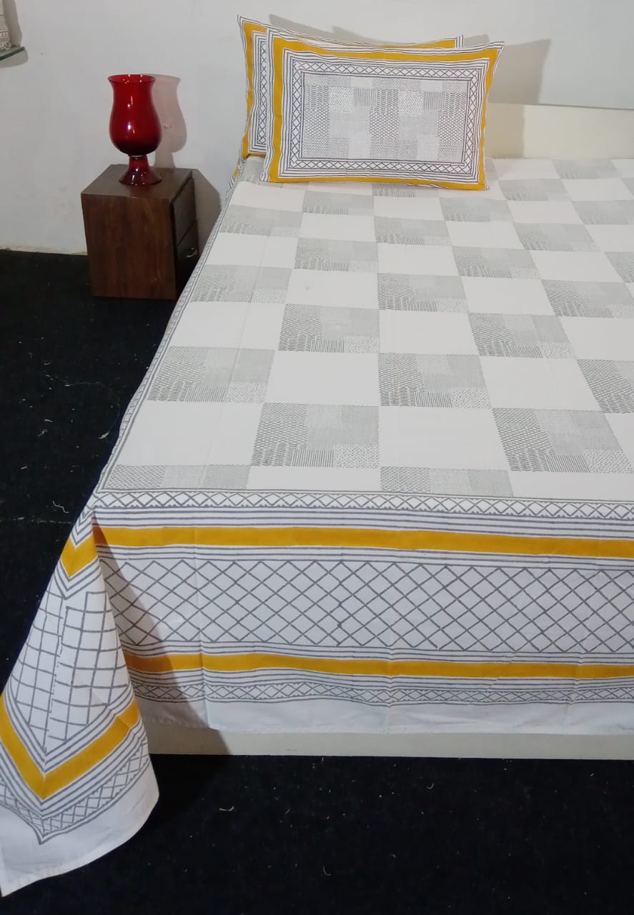 Premium Hand Block Printed Bedsheet Set - 400TC Percale Cotton