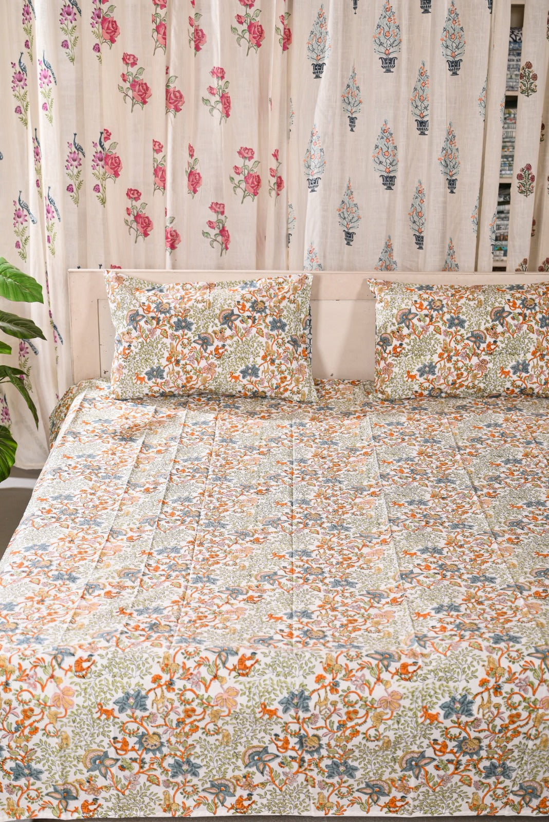 Premium Hand Block Printed Bedsheet Set - 400TC Percale Cotton