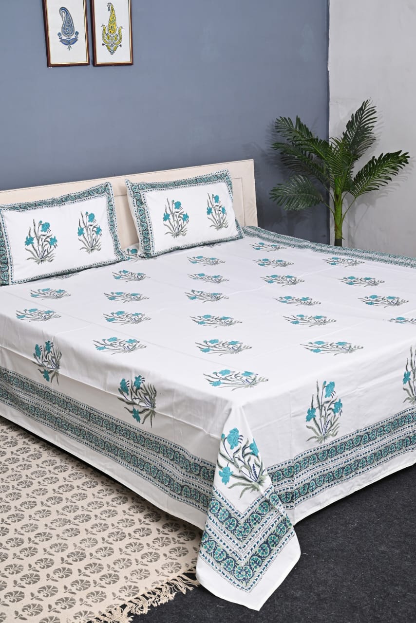 Premium Hand Block Printed Bedsheet Set - 400TC Percale Cotton