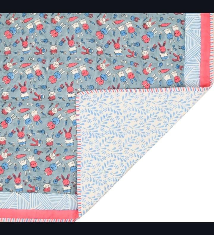 Soft Cotton Baby Quilt - Reversible Block Print