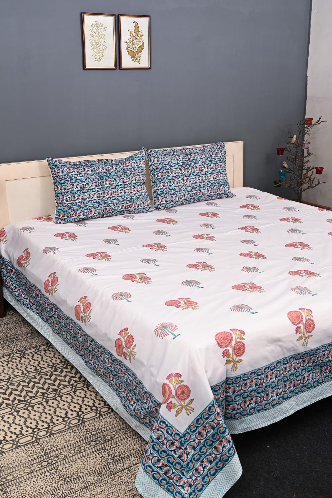 Luxury Premium Cotton Hand Block Printed Bedsheet Set