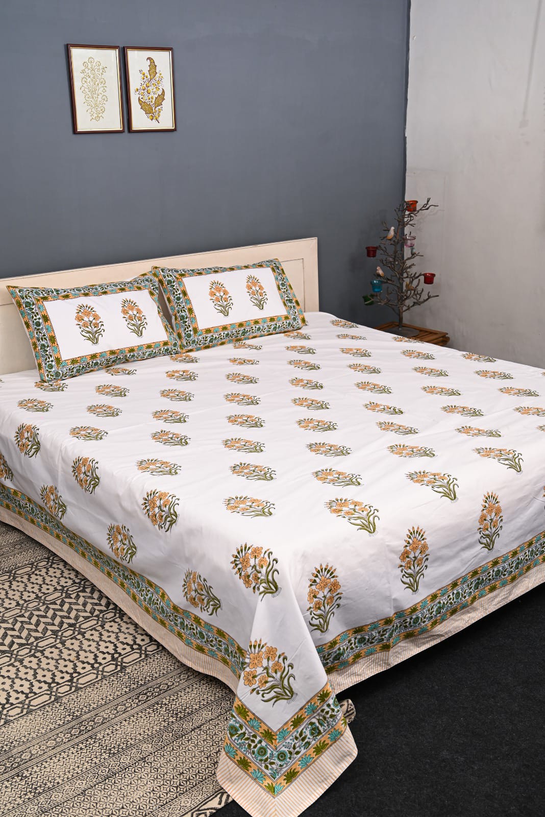 Luxury Premium Cotton Hand Block Printed Bedsheet Set