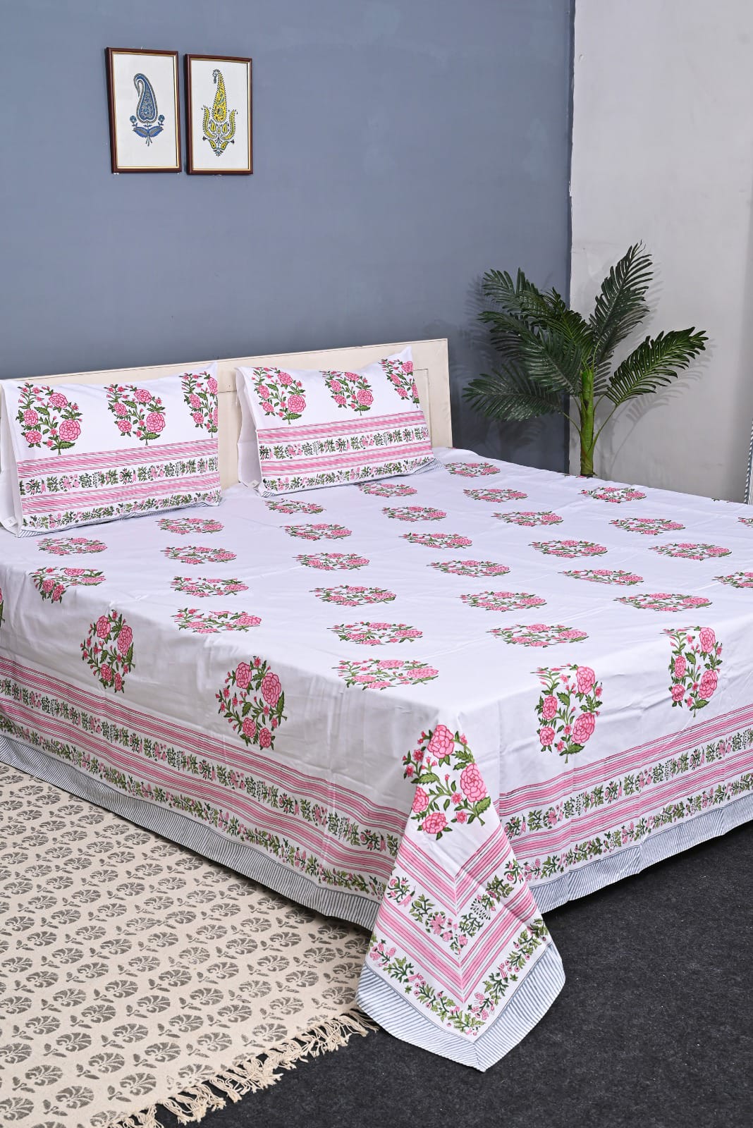 Luxury Premium Cotton Hand Block Printed Bedsheet Set
