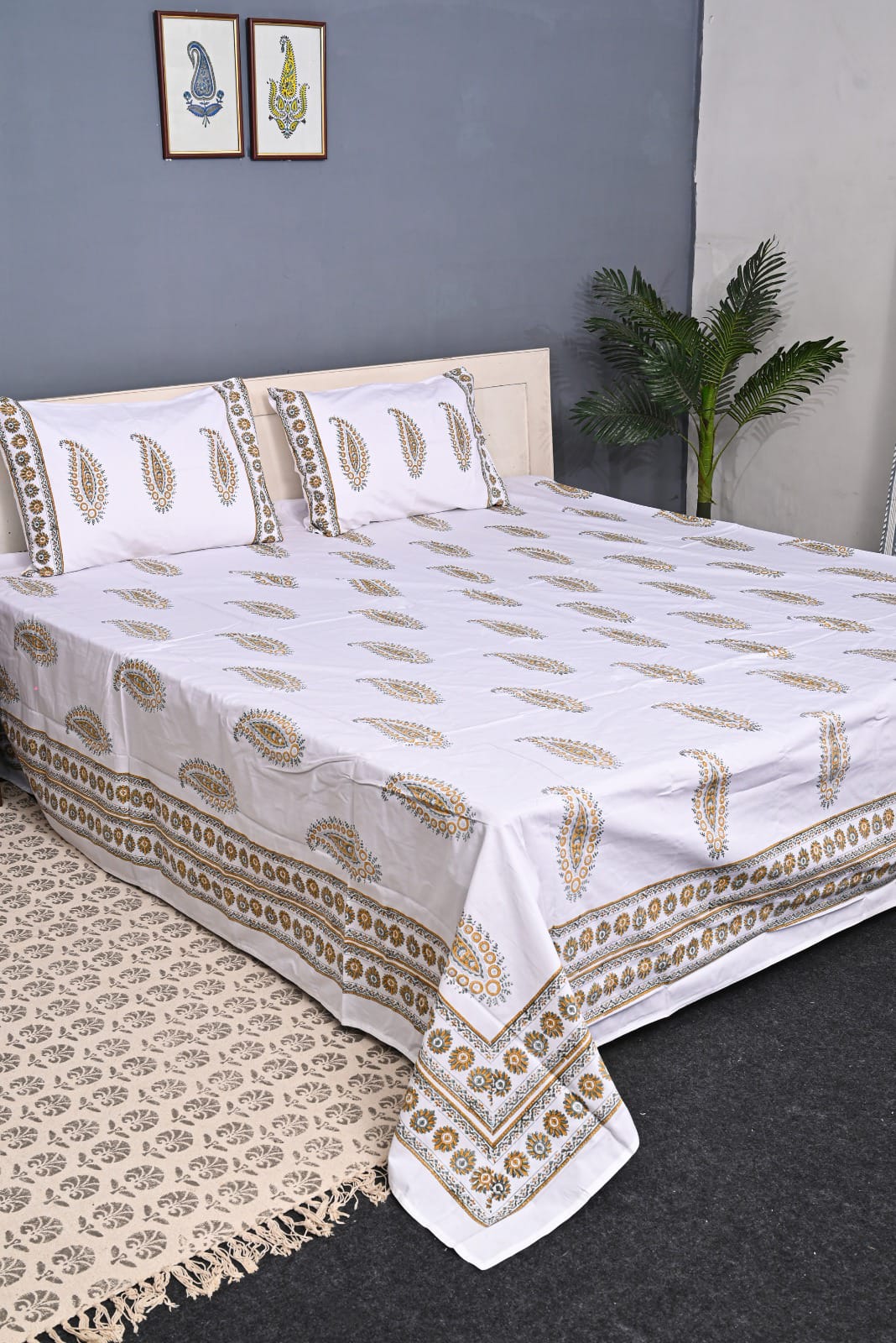 Luxury Premium Cotton Hand Block Printed Bedsheet Set