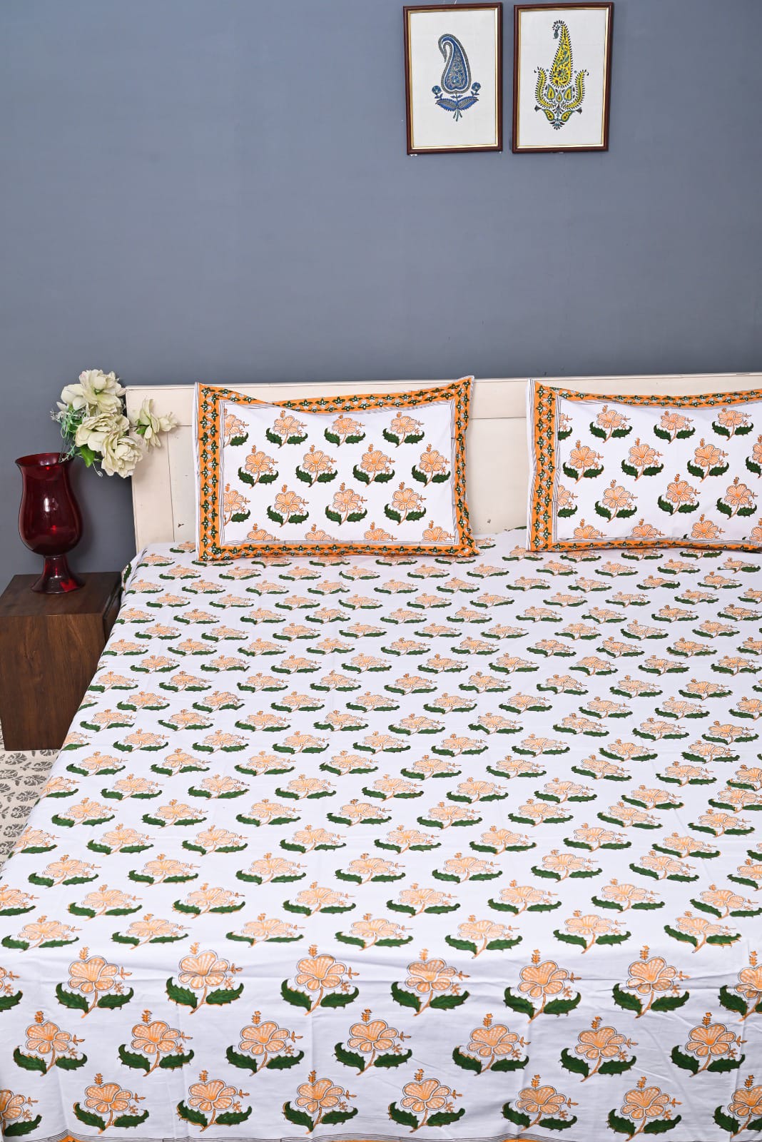 Luxury Premium Cotton Hand Block Printed Bedsheet Set