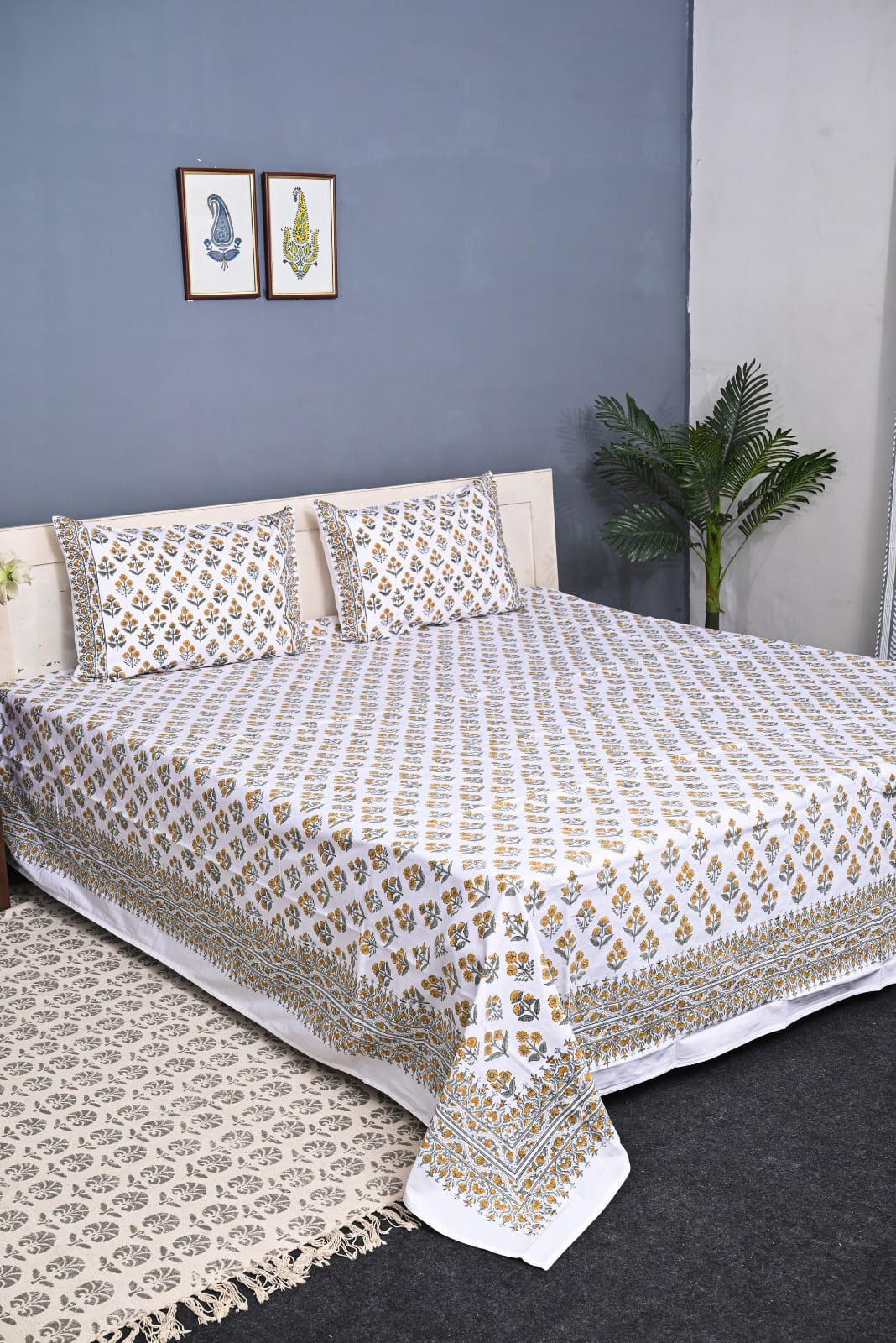 Luxury Premium Cotton Hand Block Printed Bedsheet Set